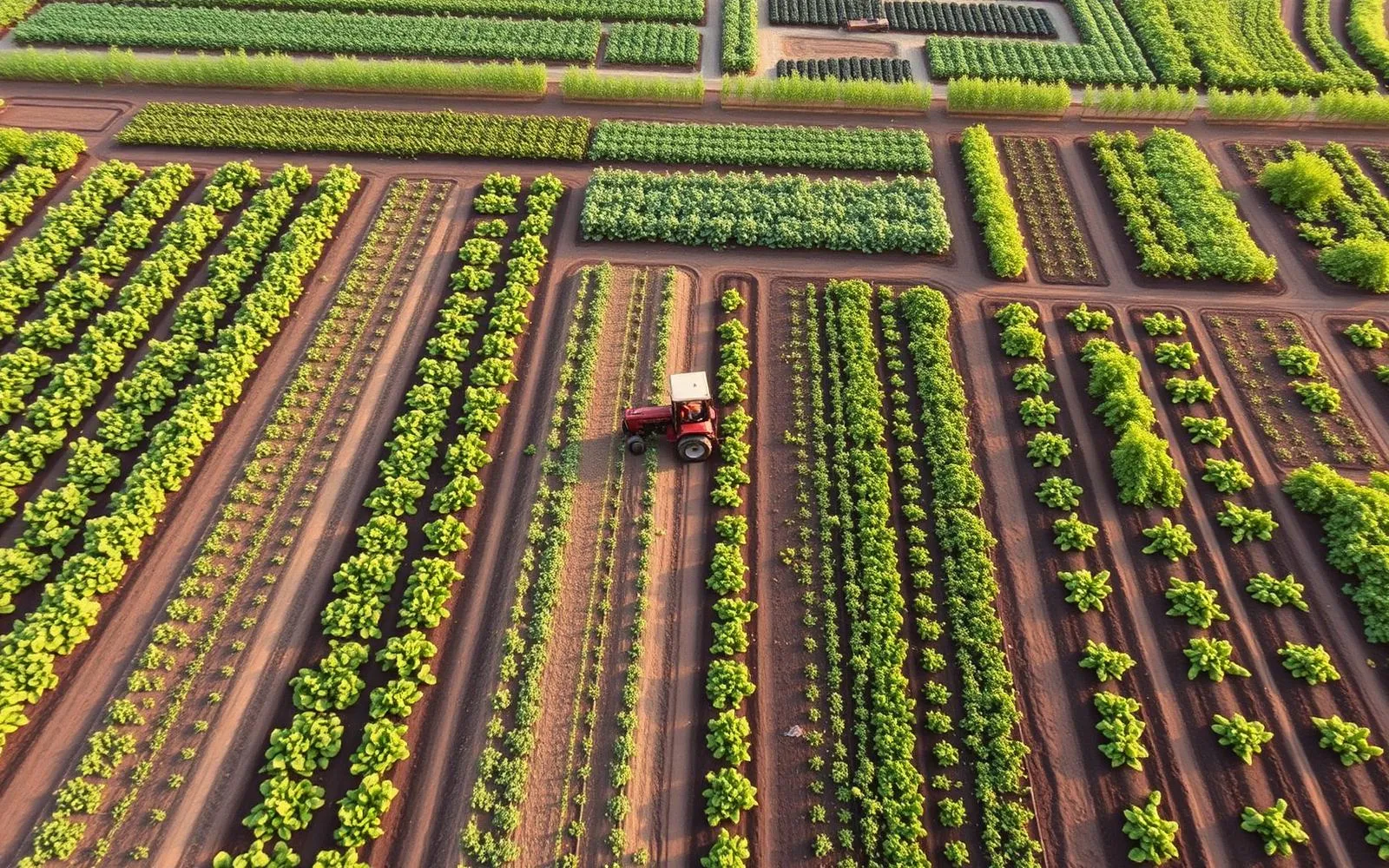 Aerial view of a regenerative market garden